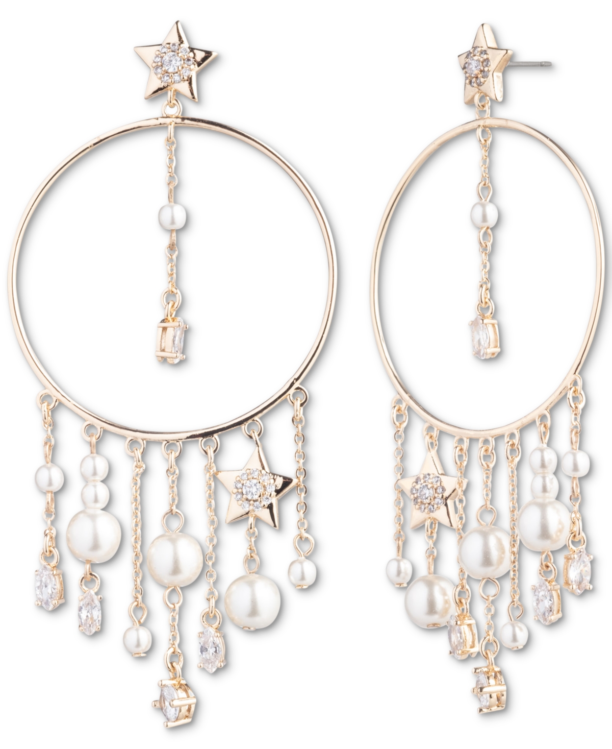 Gold-Tone Crystal & Imitation Pearl Star Drop Earrings - Crystal Wh
