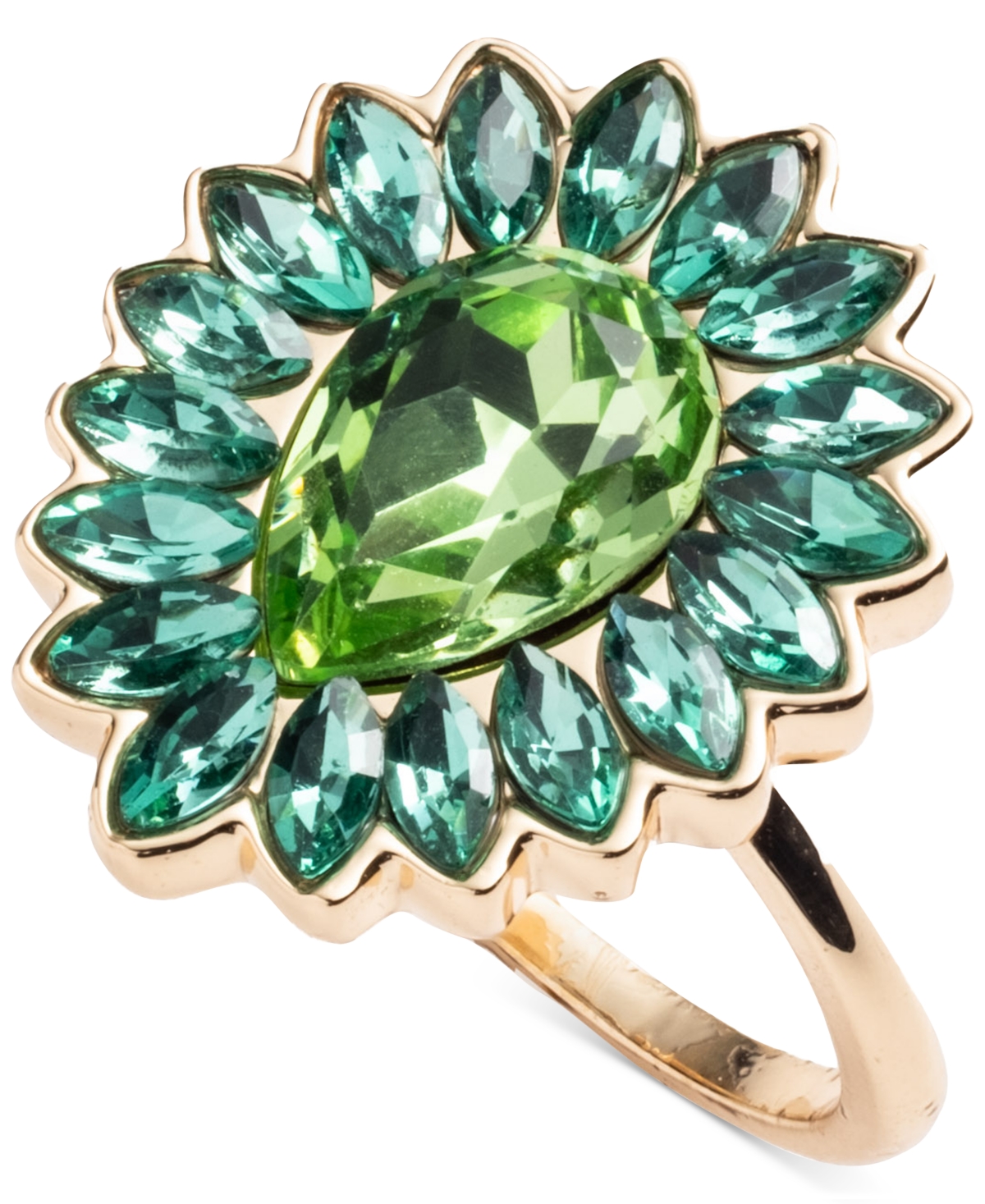 Gold-Tone Green Stone Pear & Marquise Halo Statement Ring - Green