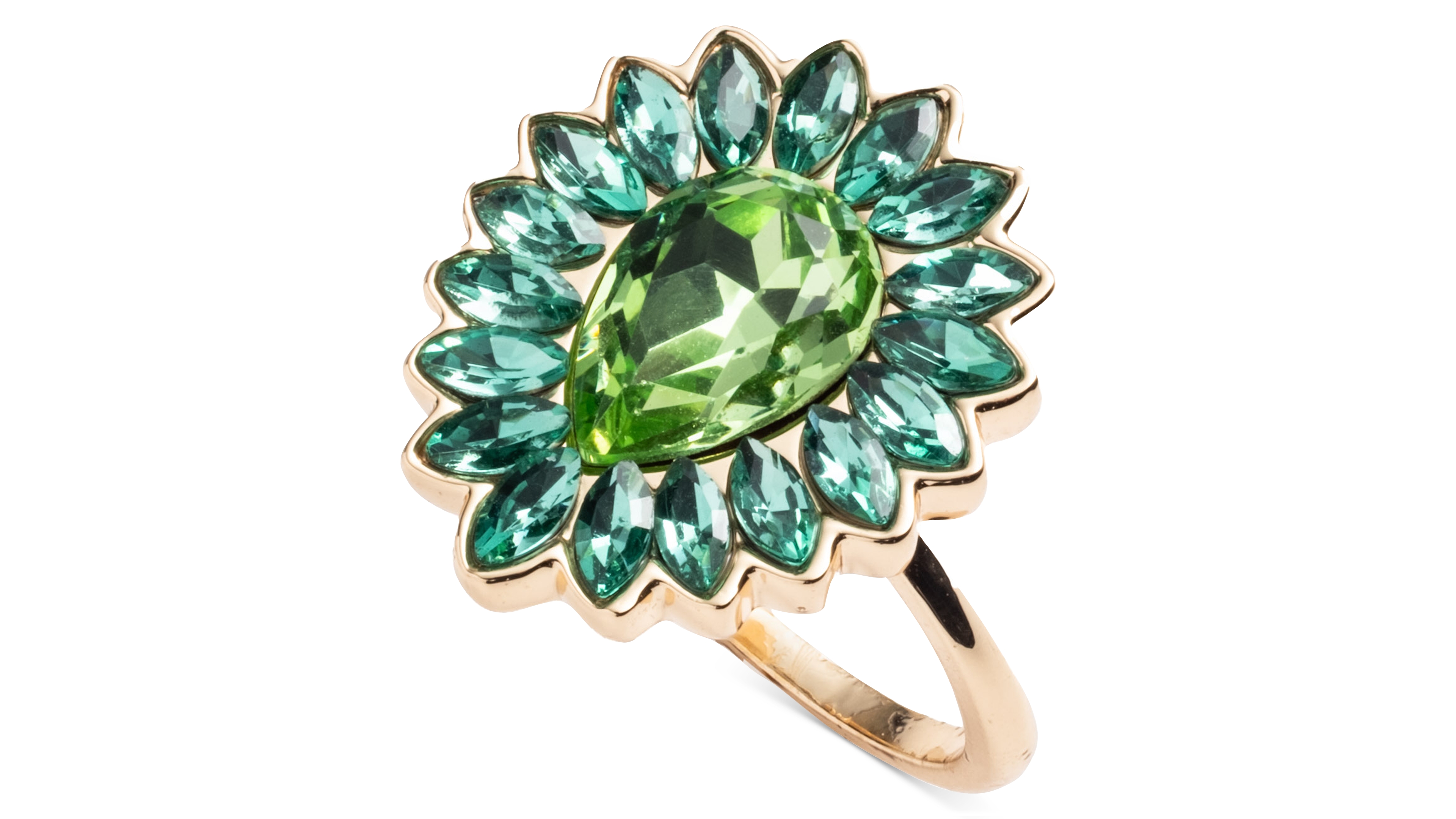 Emily in Paris Gold-Tone Green Stone Pear & Marquise Halo Statement Ring