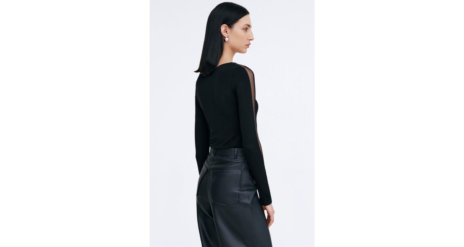 Women's Illa Boat-Neck Fitted Jersey Top with Sheer Mesh Sleeves