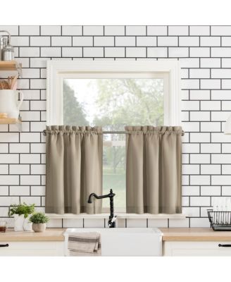 Martine Microfiber Semi-Sheer Rod Pocket Kitchen Curtain Valance and Tiers Set