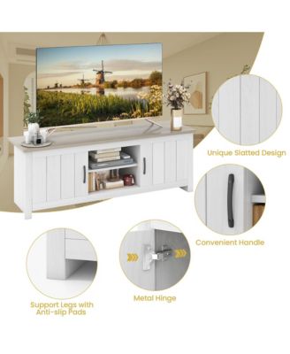 Farmhouse TV Stand for TVs up to 65'' Media Console Center w/ Doors Cubbies