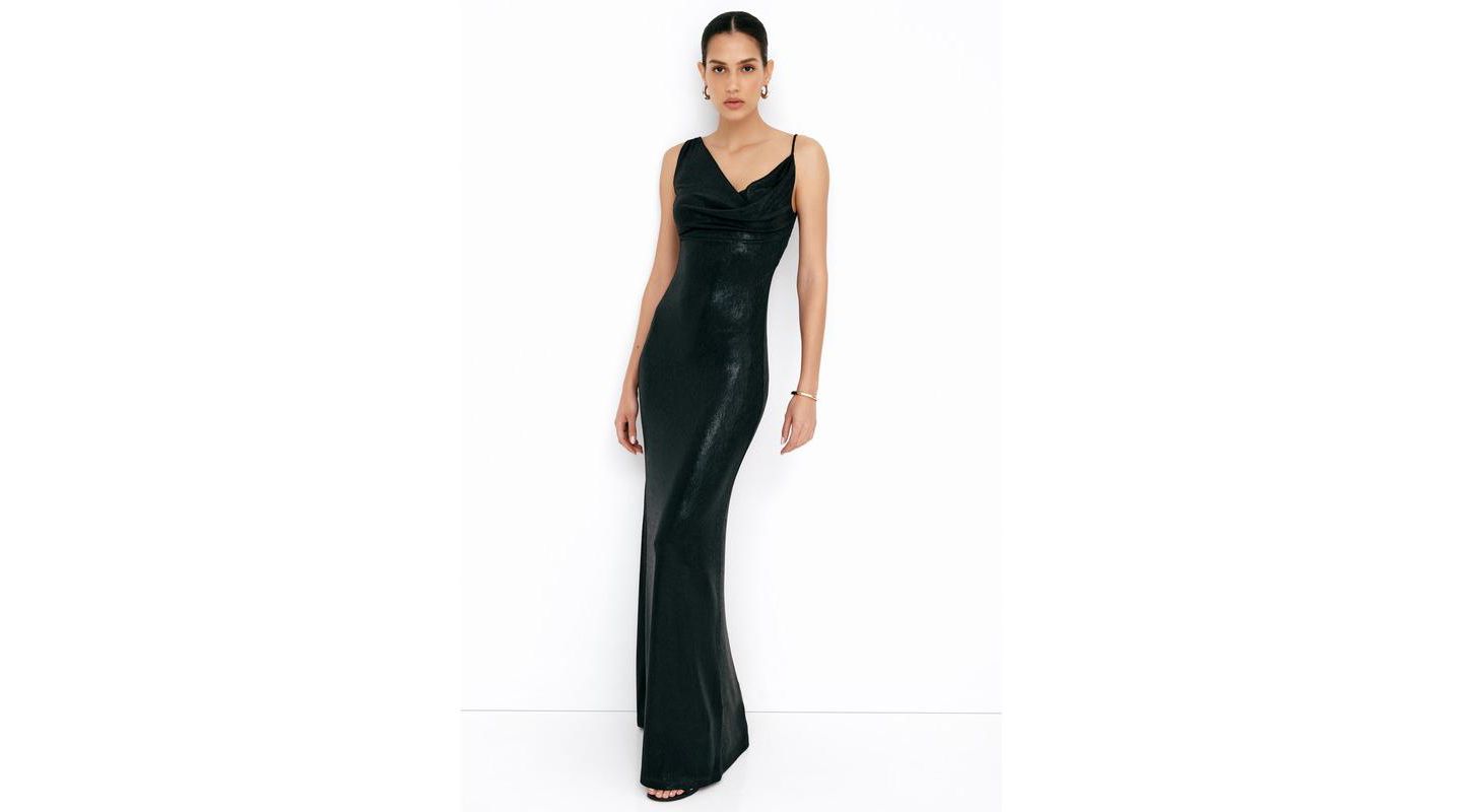 Женское платье Marcella Liberty Metallic Asymmetric-Neckline Column Evening Gown, цвет: Оникс — фото 1