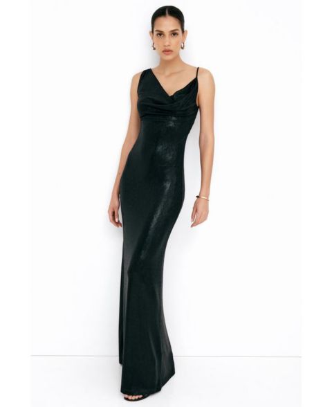 Женское платье Marcella Liberty Metallic Asymmetric-Neckline Column Evening Gown, цвет: Оникс