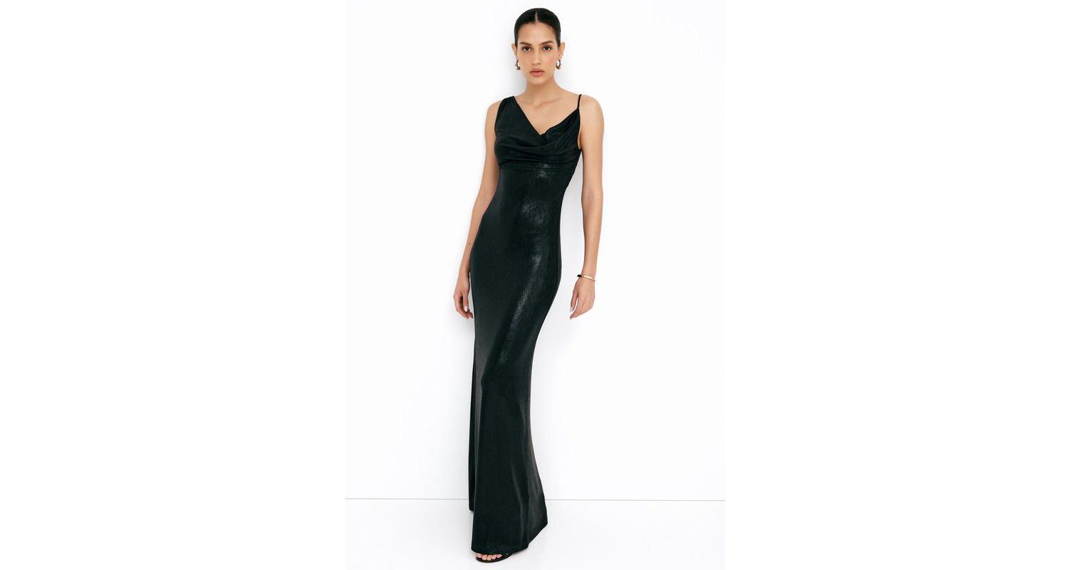 Women's Liberty Metallic Asymmetric-Neckline Column Evening Gown
