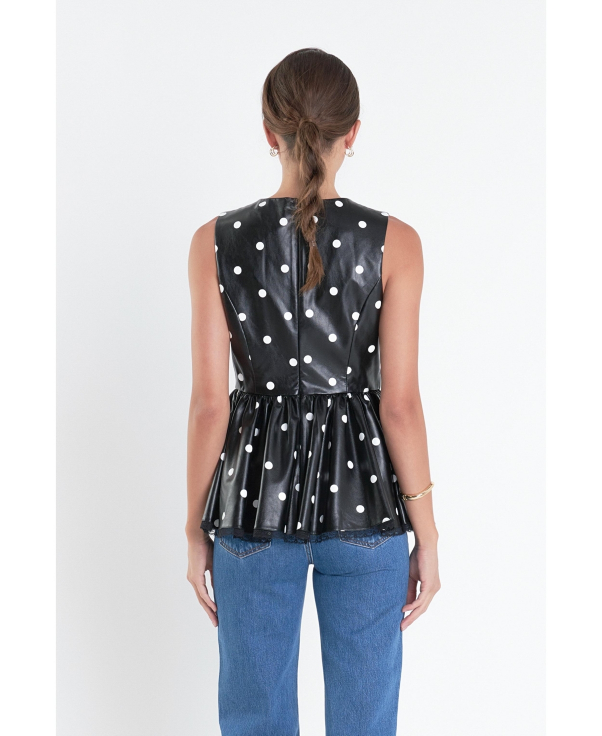 English Factory Women's Pu Polka Dot Top -white