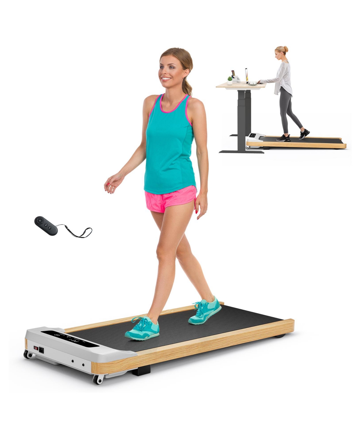 Slickblue Under Desk Treadmill with Remote Control and Led Display for Home Office - Black, Natural