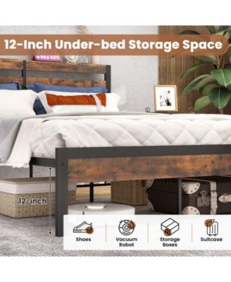 Twin Size Bed Frame with Charging Station and Storage Headboard