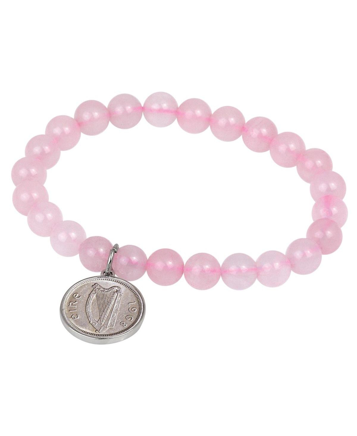 16542 Rose Quartz Bracelet with Irish Threepence Coin - Open miscellaneous