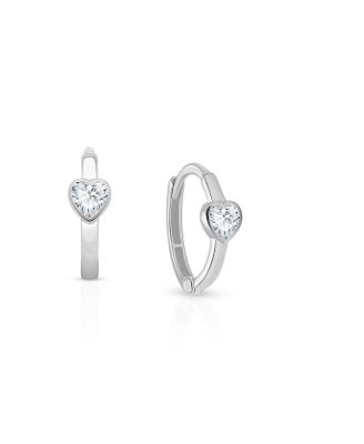 14K Gold True Love Clear Heart Huggie Hoop Earrings