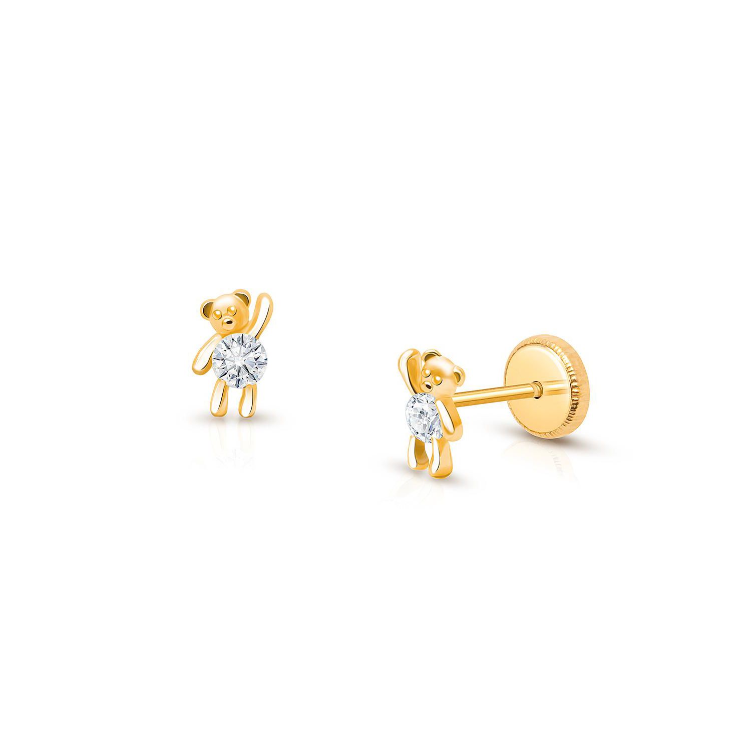 14K Gold Teddy Bear Bliss Studs Screw Back Earrings