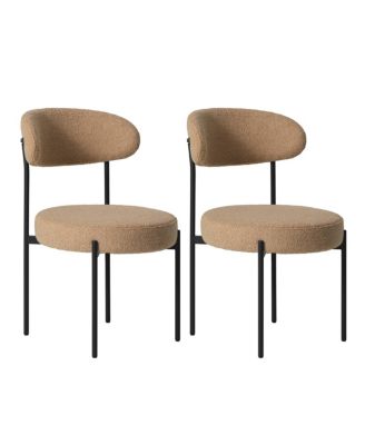 Mid-Century Modern Upholstered Sherpa Round Dining Chairs (Set of 2)