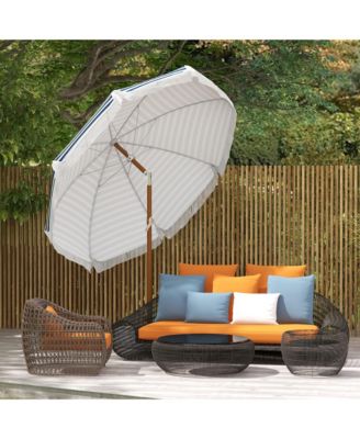 Outdoor Patio Umbrella with Tilt, Vent, Fringed Ruffles, Flounce