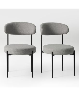 Mid-Century Modern Upholstered Sherpa Round Dining Chairs (Set of 2)
