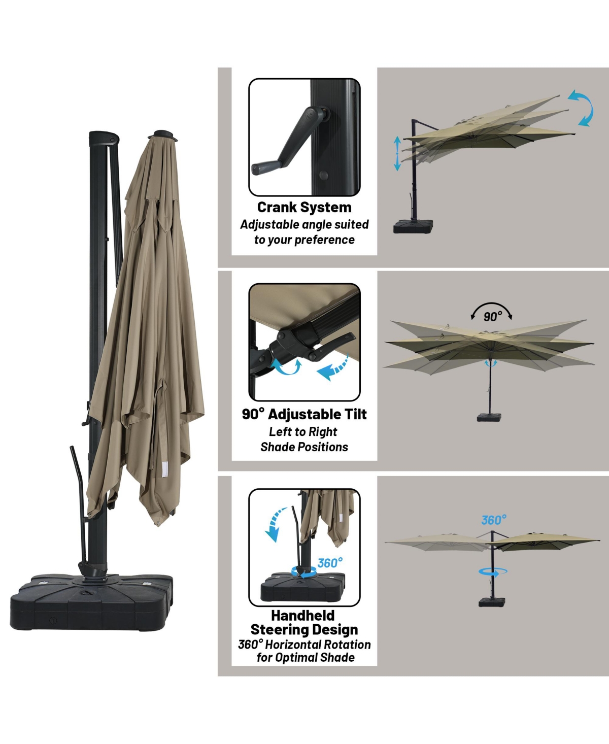Boyel Living ft. 360° Rotation Outdoor Patio Cantilever Umbrella with Base