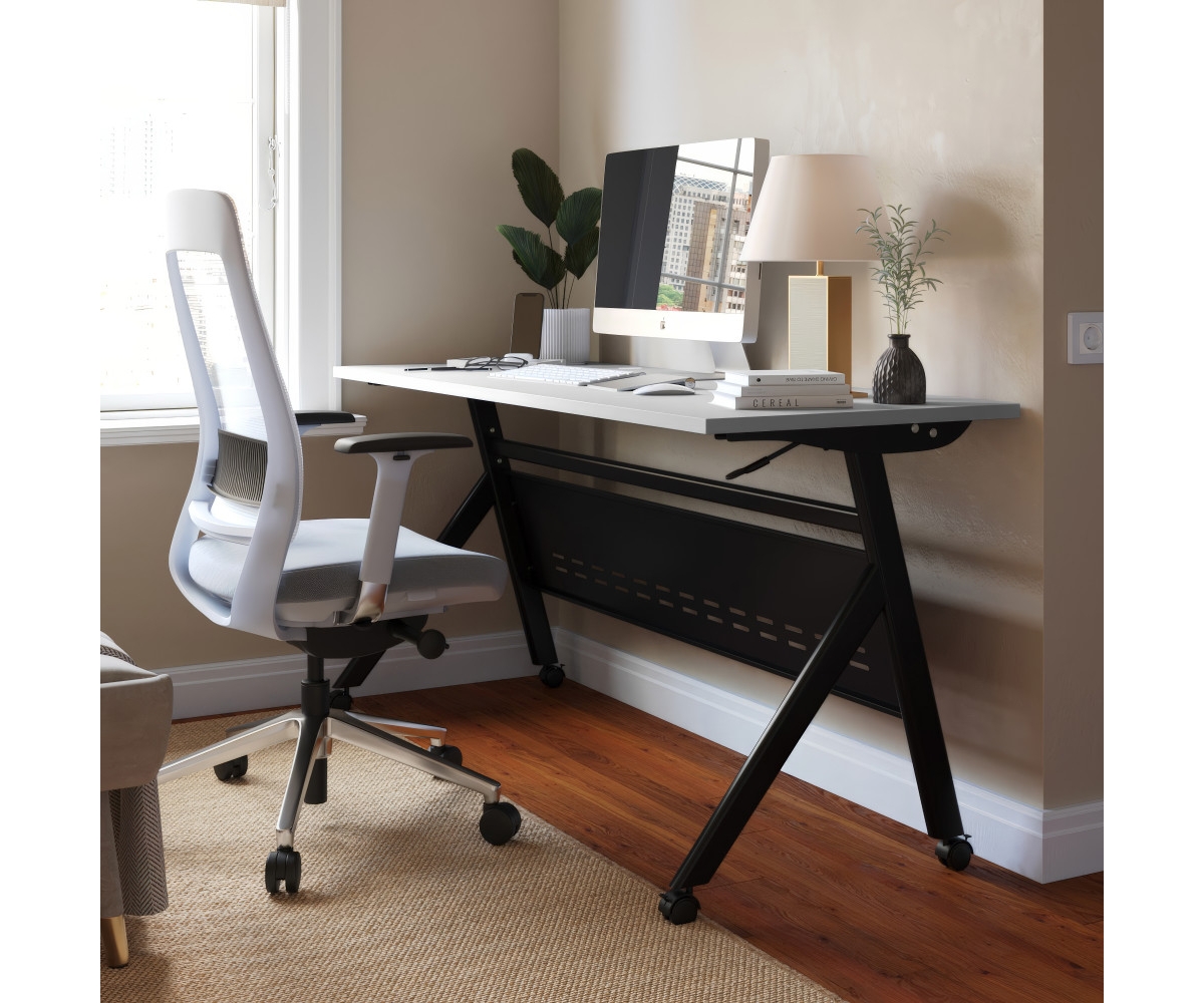 Emma+Oliver Griffin Heavy-Duty Flip Top Training Table With Nesting Design, Privacy Panel, Y-Legs, Tabletop, Metal Frame -black frame