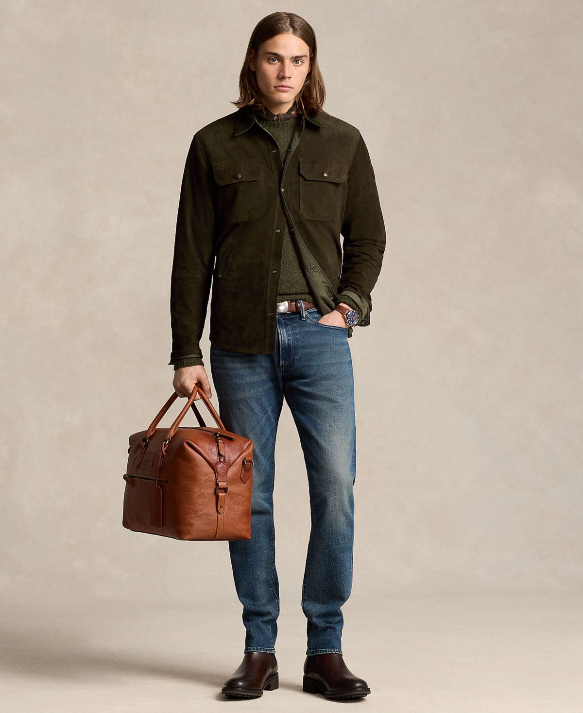 Polo Ralph Lauren Men's Reversible Suede-Taffeta Shirt Jacket