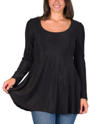Women's Scoop Neck Long Sleeve Shimmery Fabric Tunic Top