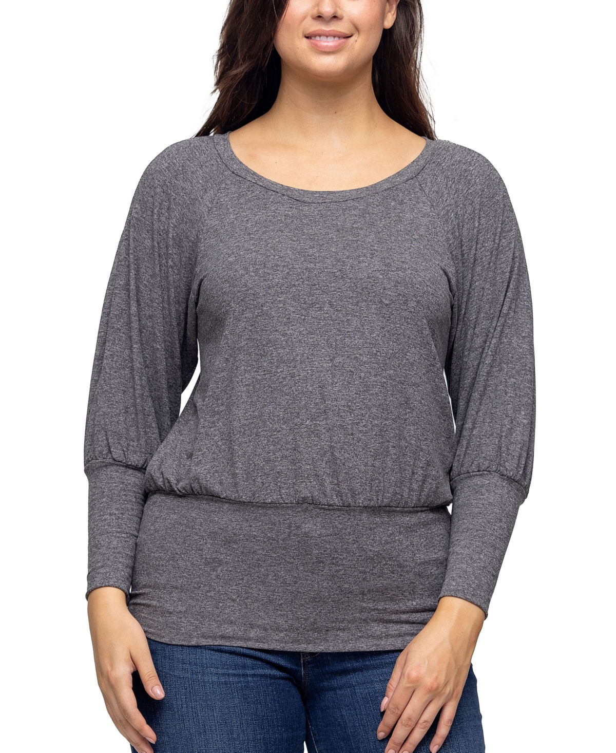 Shop 24seven Comfort Apparel Women's Round Neck Long Sleeve Banded Bottom Top In Emerald