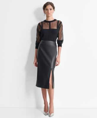 DKNY Women's Zipper-Hem Faux Leather Midi Skirt - Macy's