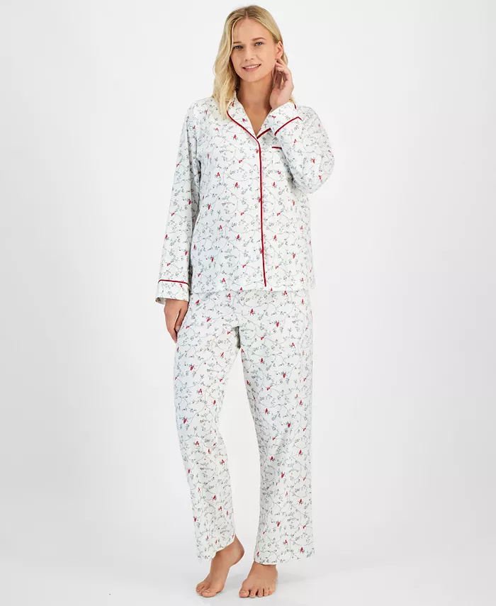 Petite Women's Long-Sleeve Cotton Flannel Packaged Pajama Set