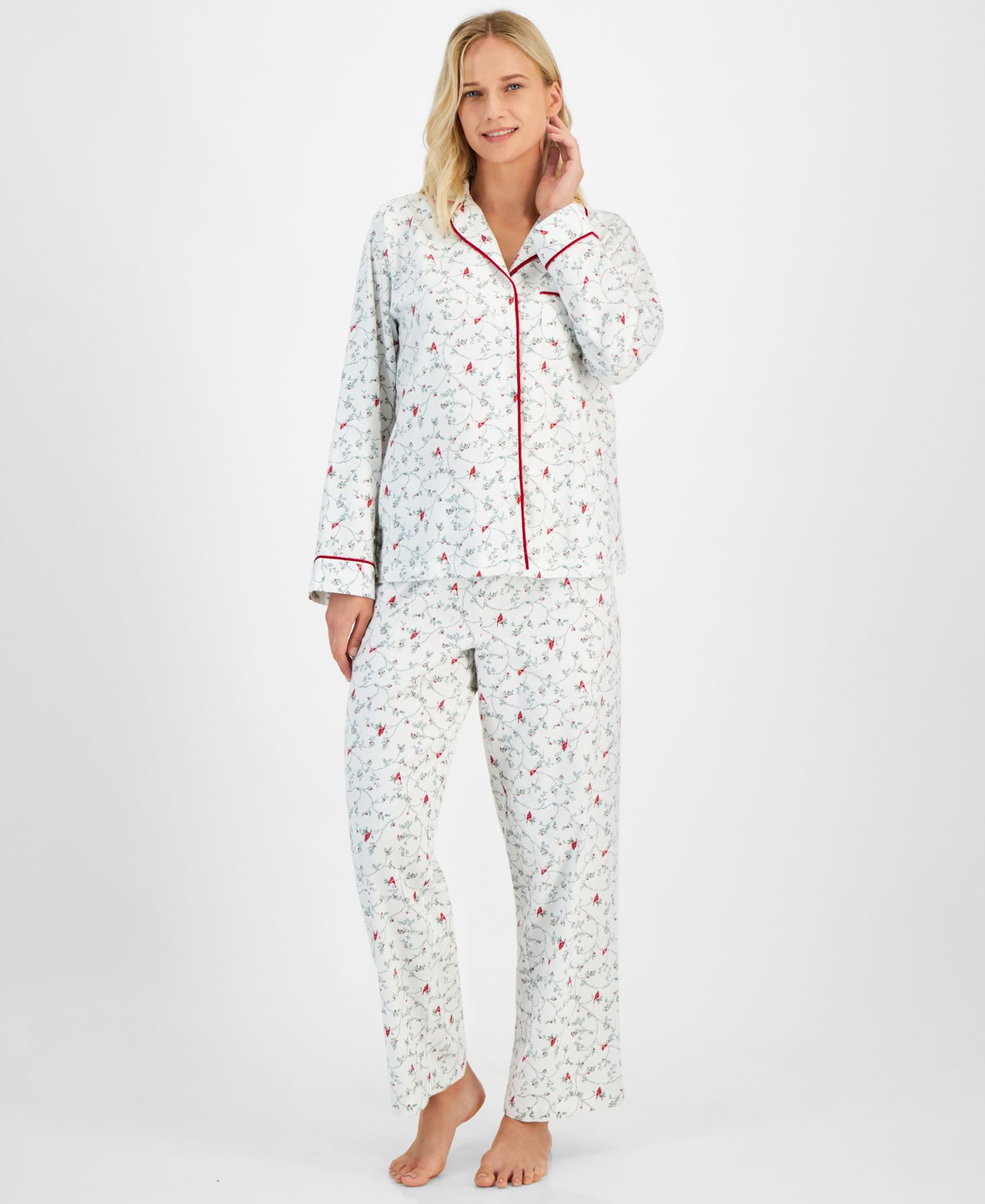 Petite Women's Long-Sleeve Cotton Flannel Packaged Pajama Set