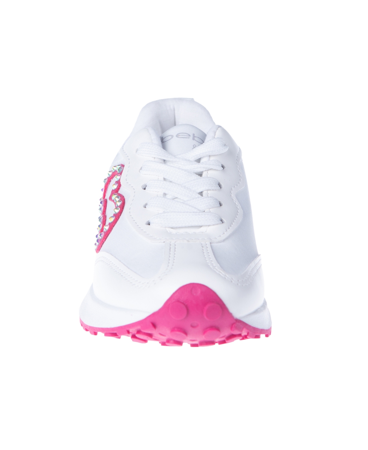 Shop Bebe Little And Big Girls Embellished Heart Patch Jogger Sneaker In White