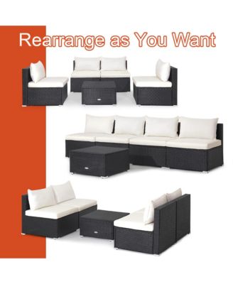 5PCS Patio Outdoor Rattan Sofa Conversation Set w/ Seat & Back Cushions Off White