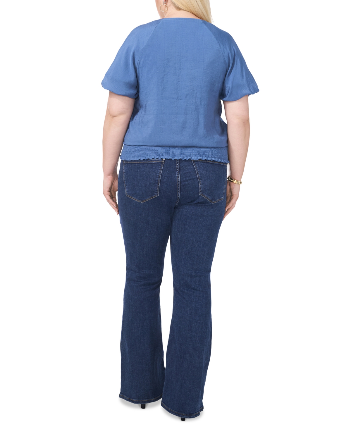 Vince Camuto Plus Size Puff-Sleeve Smocked-Waist Blouse