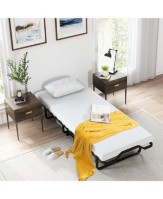 Twin Size Folding Bed with Foam Mattress and Lockable Wheels