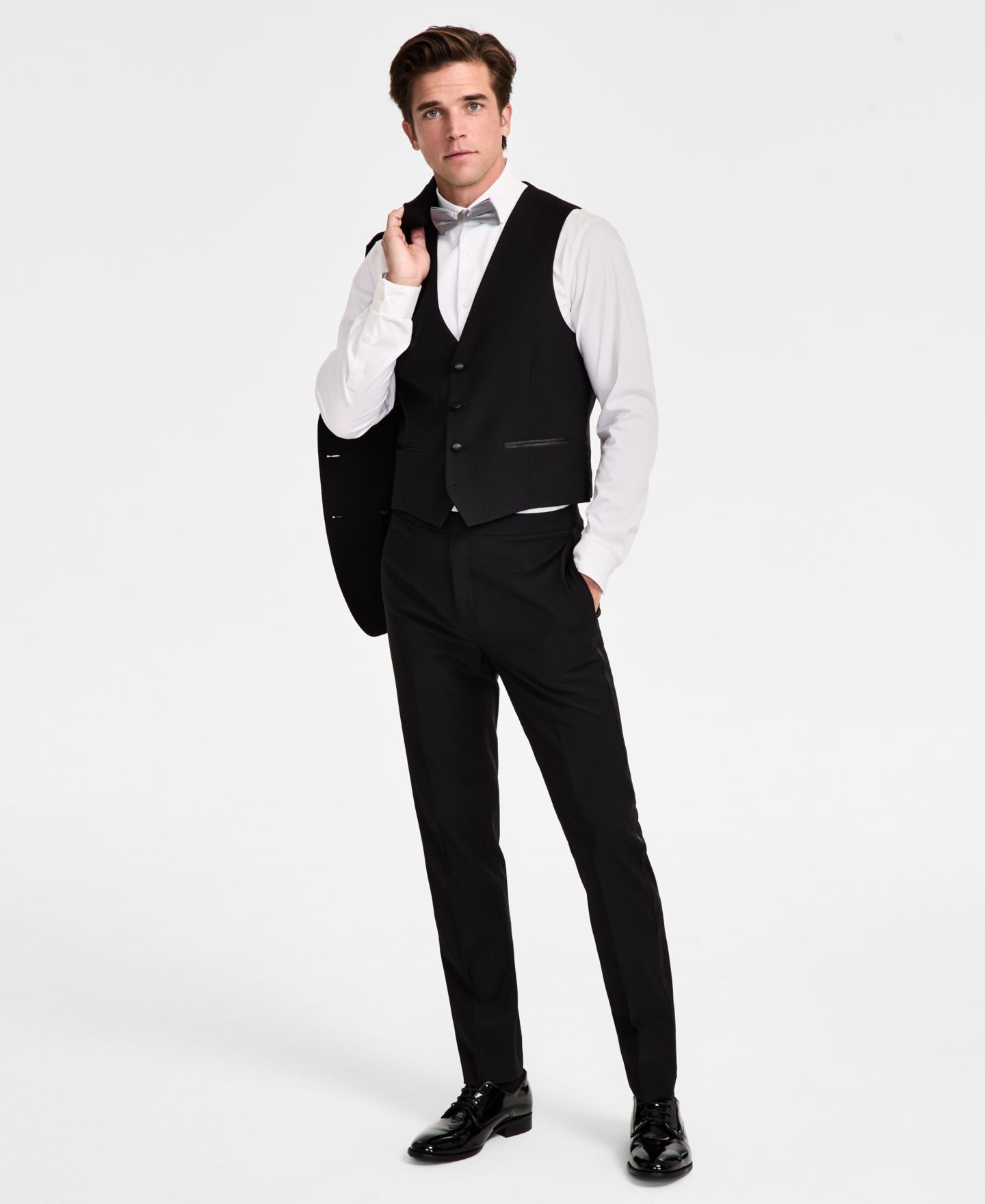 Мужской жилет Calvin Klein Slim-Fit Wool-Blend Tuxedo Vest, цвет: Чёрный — фото 2