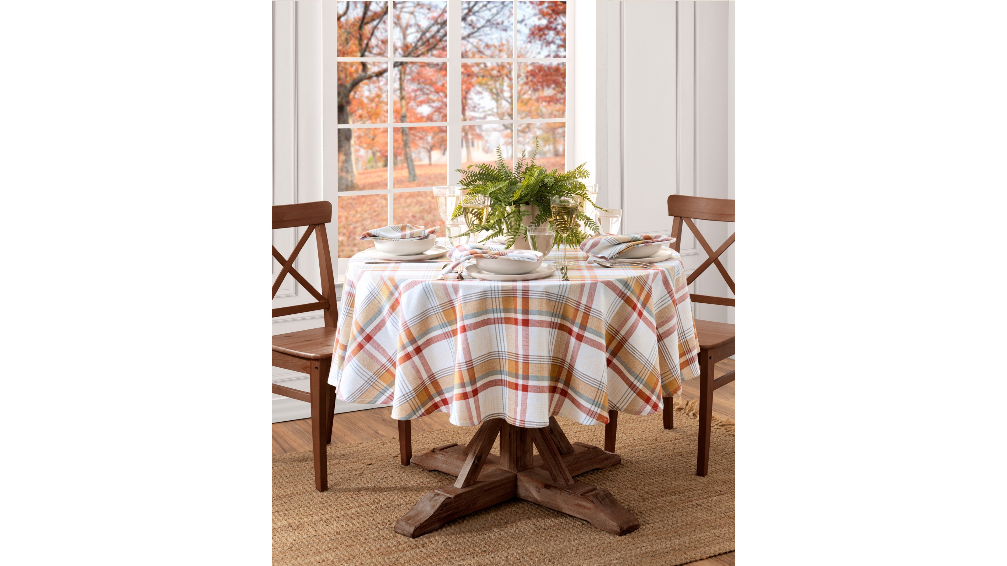 Elrene Seneca Plaid Harvest Cotton Tablecloth, 60" x 84" Oval