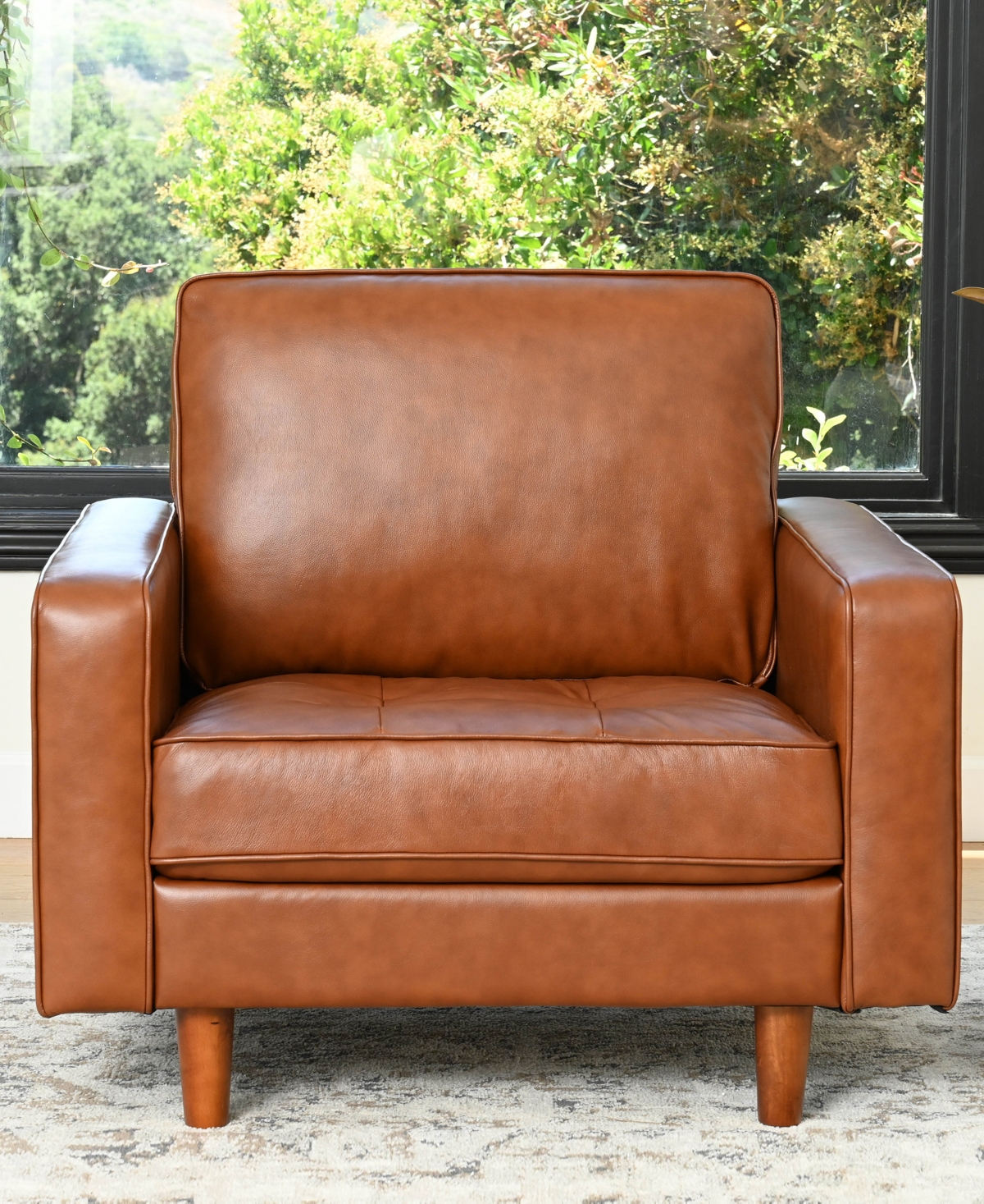 ABBYSON LIVING 81" MID-CENTURY LEATHER ARMCHAIR 