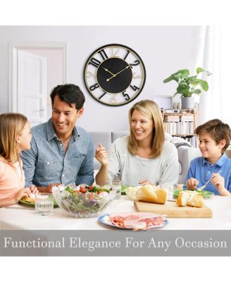 24" Modern Wooden Wall Clock - Sleek Design, Analog Display - Complements Various Styles (Black)