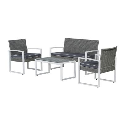 Wilder 4-Piece Modern Coastal Faux Wicker Conversation Outdoor Patio Set