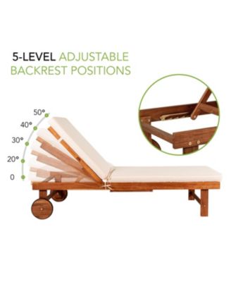 Seabrook 69 x 24 Inch Outdoor Acacia Wood Lounger with Cushion, 5-Position Back, Slide Table & Wheels, Dark Brown