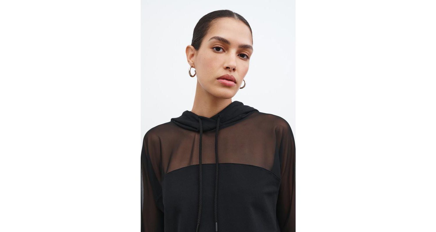Women's Park Sheer Mesh-Sleeve Lightweight Relaxed Hoodie
