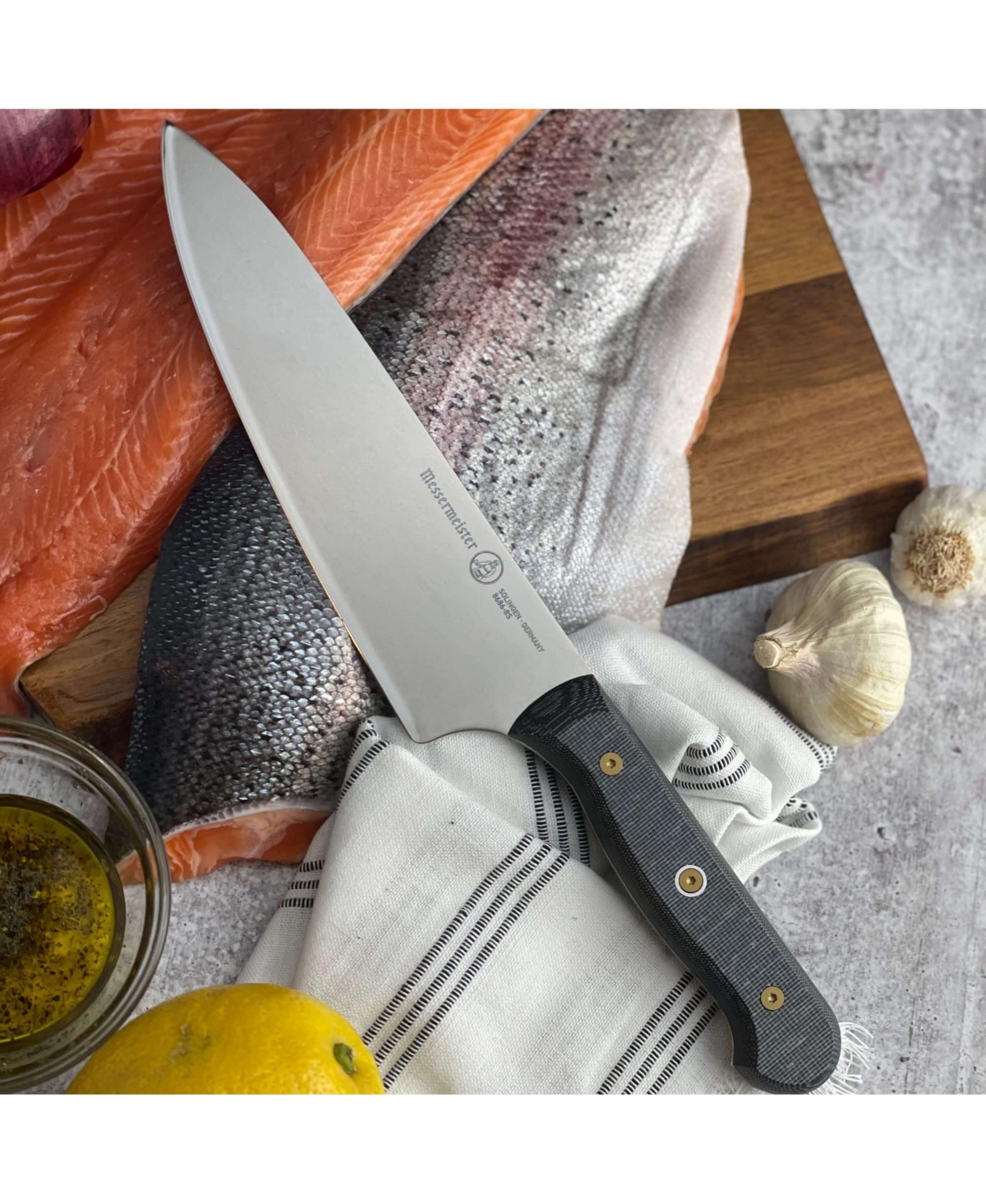 Messermeister Custom Chef s Knife, 8” - Silver with black textured handle