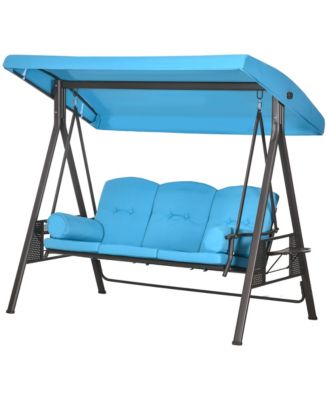 3-Seat Patio Swing w/ Tilt Canopy, Cushions & Cup Tray, Dark Blue