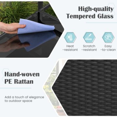 Outdoor Bar Cart with Tempered Glass Top Storage Cabinet & 8 Hooks for Porch