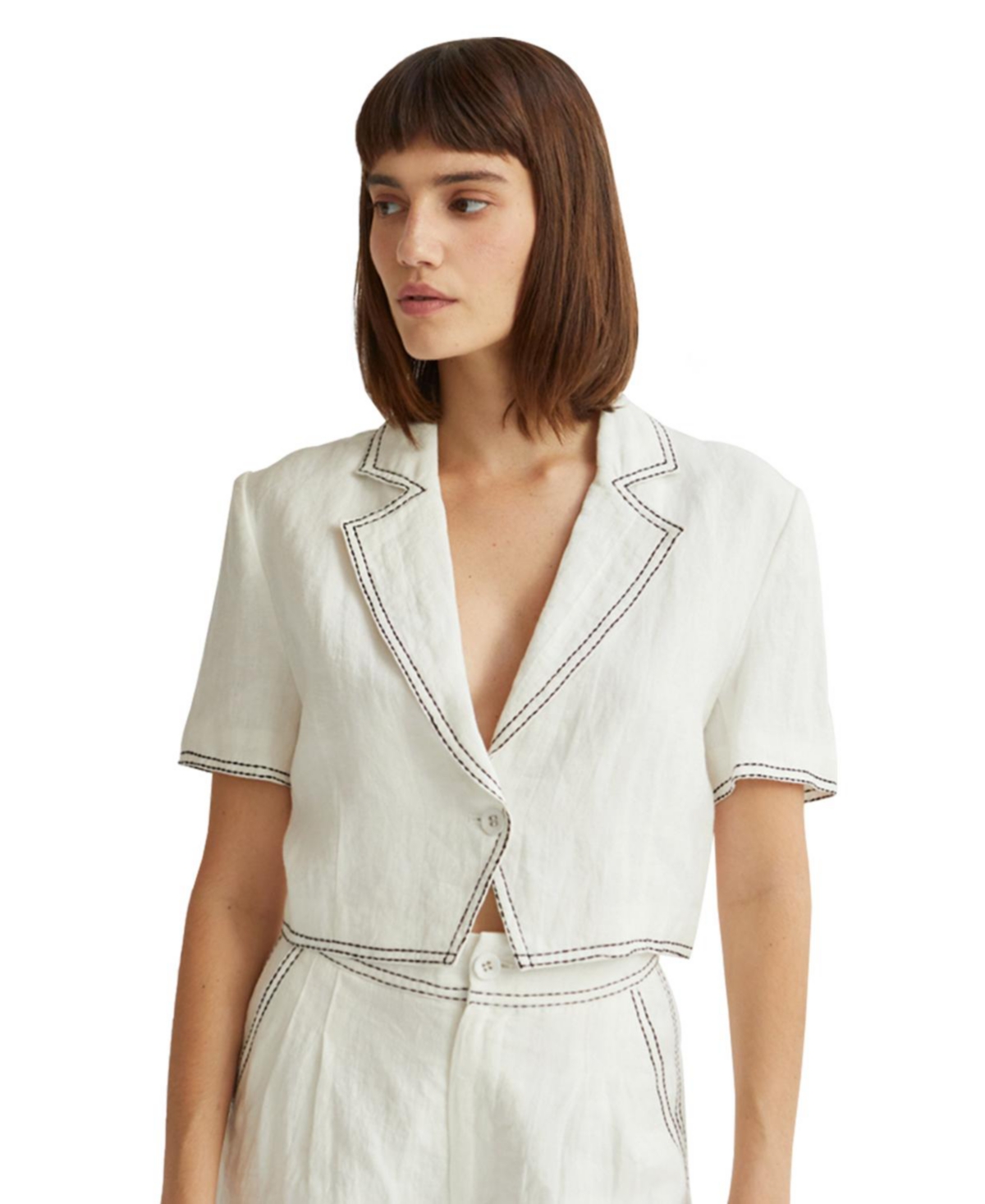 Women's Jessie Contrast Stitch Blazer Top - White