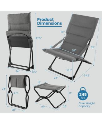 Patio Folding Sling Chair with Ottoman Footrest & Removable Cushion Ottoman Set