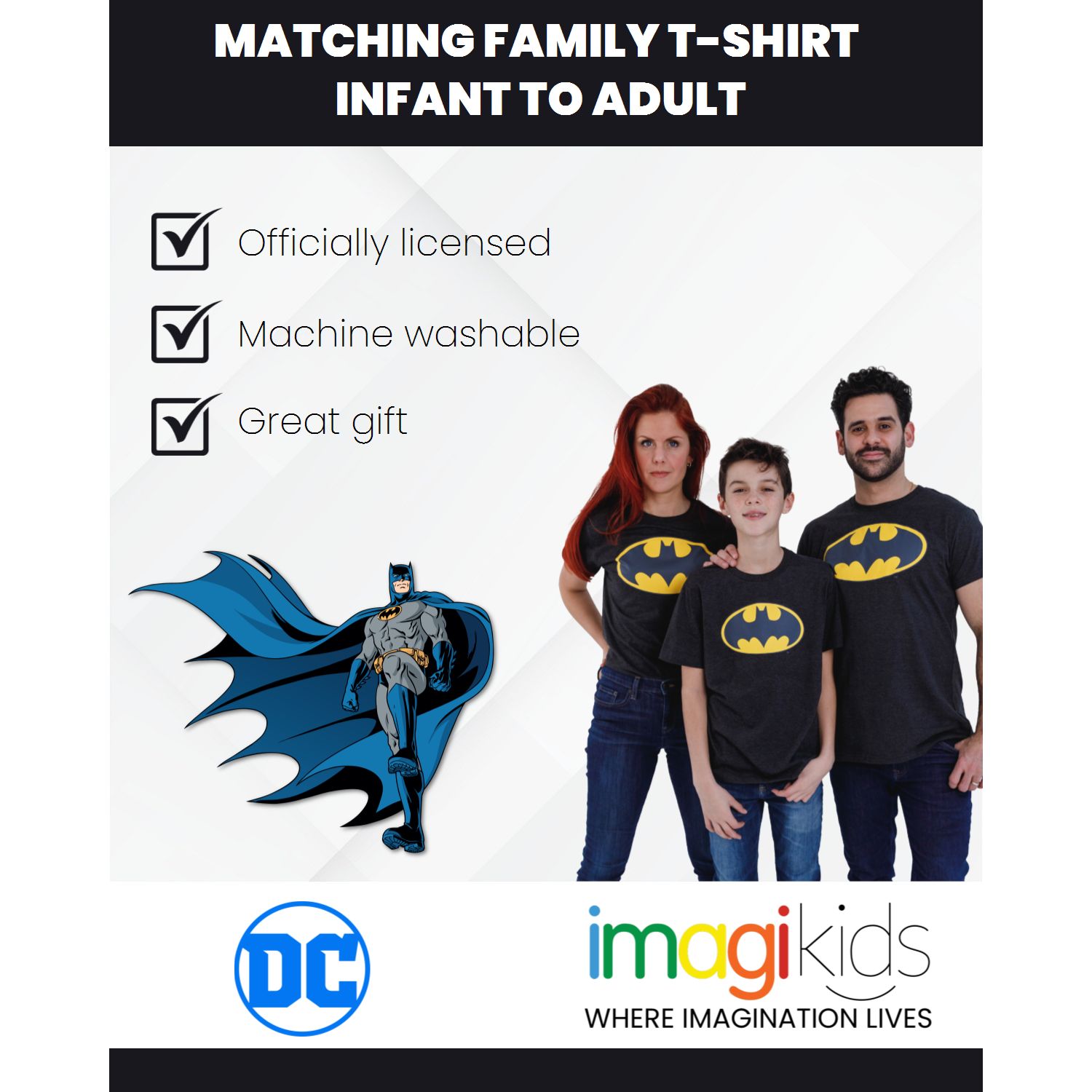 Toddler Boys Justice League Batman Superman Wonder Woman Matching Family T-Shirt to Adult