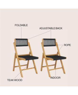 Olivier Coastal Modern Wood Roped Folding Chair with Adjustable Back, Black/Natural (Set of 2)