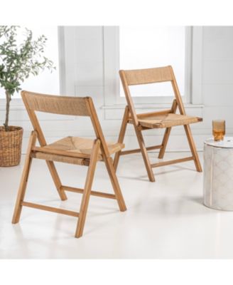 Kiawah Coastal Modern Wood Woven Seagrass Folding Chair, Natural (Set of 2)