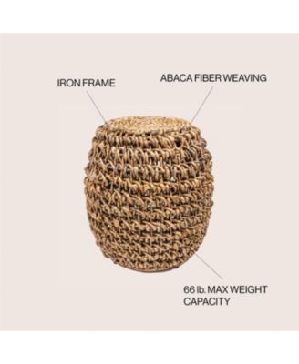 Sage 21" Rustic Bohemian Barrel-Style Abaca/Iron Handwoven Stool, Brown