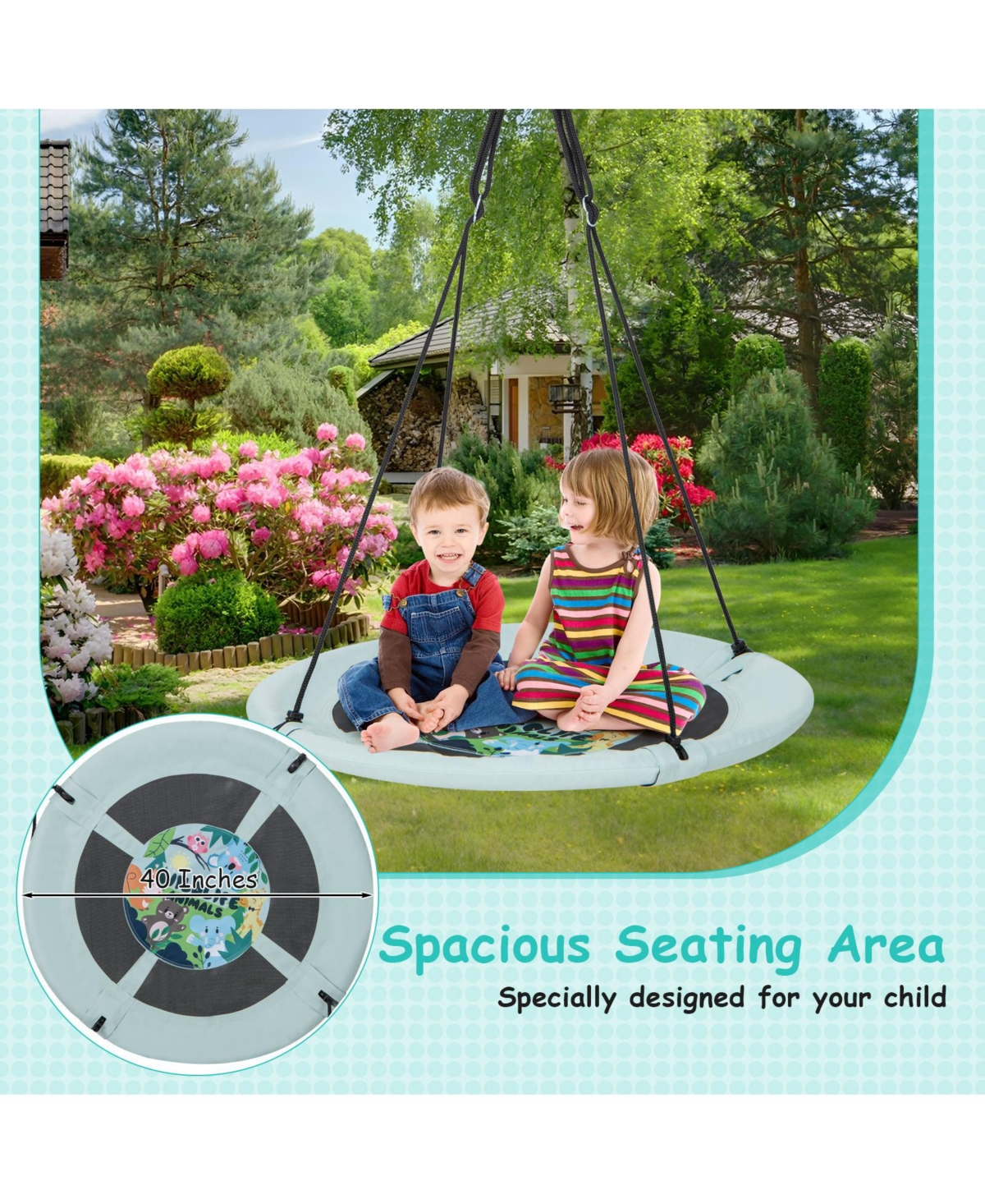 Slickblue Toddler Inches Saucer Tree Swing with Adjustable Hanging Ropes and 900D Oxford Fabric- Forest