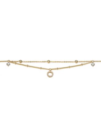 Sterling Silver 14k Yellow Gold Plated Anklet with Clear Cubic Zirconia