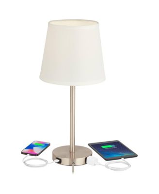 Modern Accent Table Lamp with Hotel Style USB and AC Power Outlet in Base 20" High Brushed Steel White Empire Shade for Living Room Desk