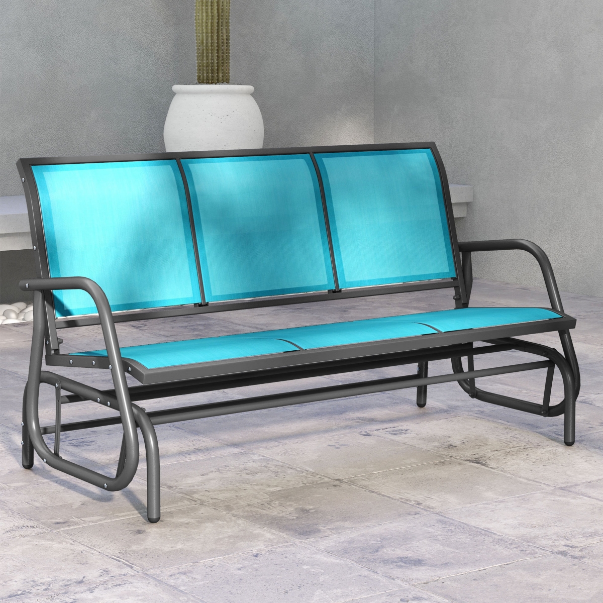 Outsunny Outdoor Glider Bench for 3 with Breathable Mesh Fabric